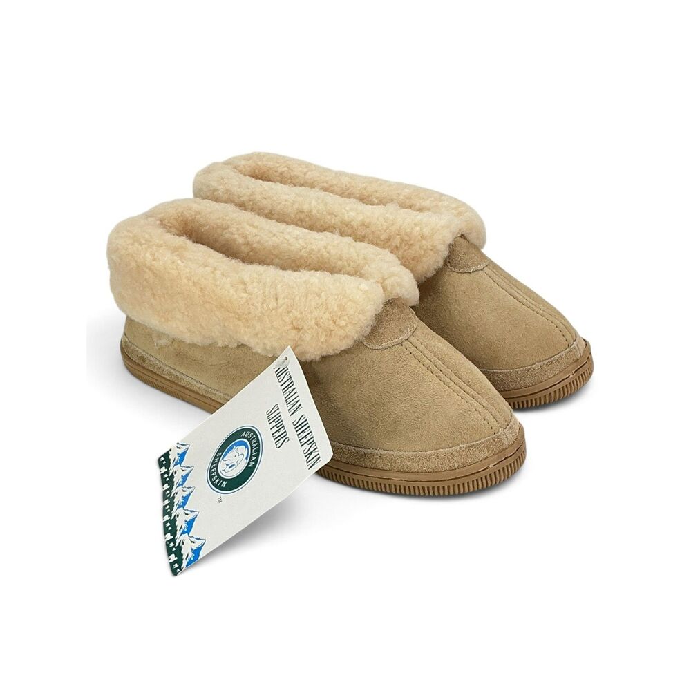 Australian Sheepskin Shearling Slippers Ankle Boot Tan Suede Mens sz 8 Ladies 9